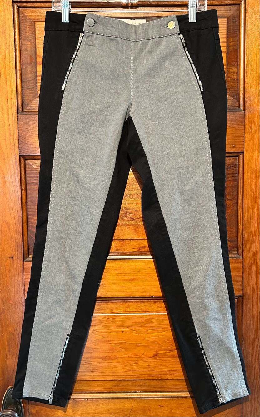 Stella McCartney Two-Tone Grey Denim & Black Skinny Ankle Zip Pants Size 30